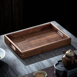 High-grade walnut wood handle rectangular wooden <b>tea</b> <b>tray</b>, Japanese style solid wood household coffee tableware storage plate - Product Image 1