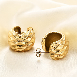 Geometric <b>Huggie</b> Earrings 11mm Stainless Steel Gold <b>Silver</b> Everyday Wear - Product Image 2