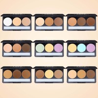 Palette de maquillage 3 couleurs sans logo, couleur noire : poudre de contour crémeuse, correcteur et base de maquillage transparente.