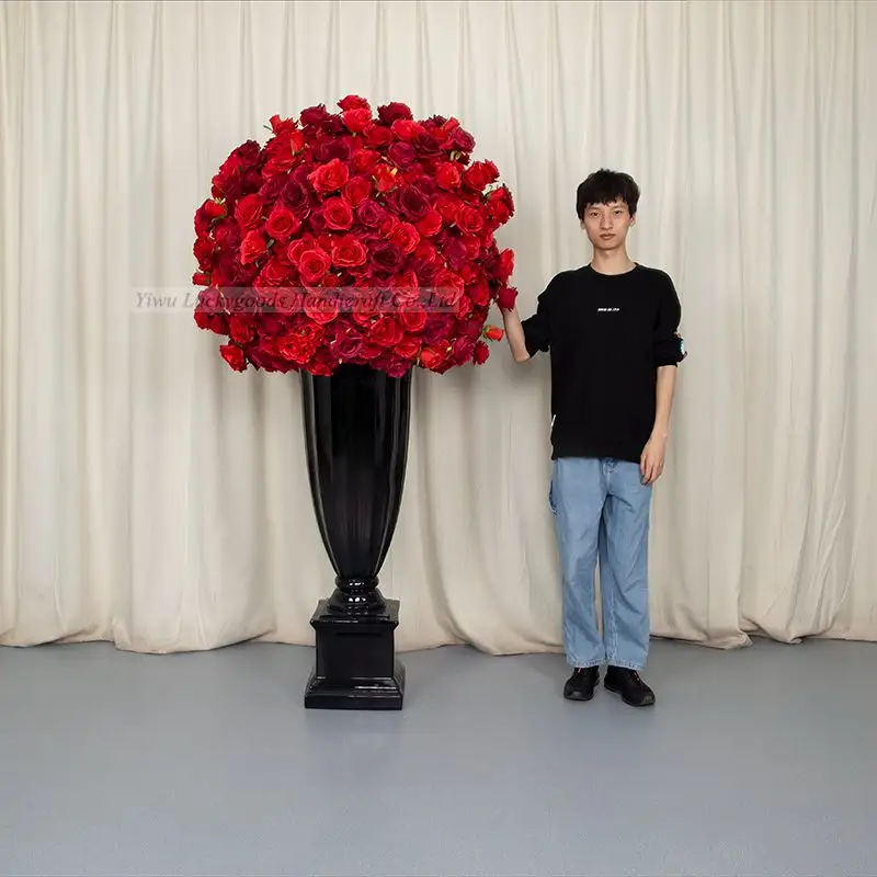 LFB1609 красный цветок розы центральный элемент цветочное украшение для стола свадебный шелк реальный касание цветочный шар центральный элемент