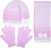 Ensemble de gants pour bébé, écharpe de haute qualité, mignon, nœud papillon, rayures arc-en-ciel, bonnet d'hiver à tricoter, 3 pièces