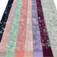 Tissu en dentelle florale brodé de sequins colorés de style européen et américain pour robe de mariée, robe de soirée, veste de fête