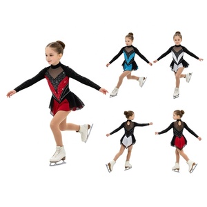 Girls Figure Skating Dresses Long Sleeve Rhinestone Mesh Skirt Ice Skating Competition <b>Costume</b> Kids Performance - Product Image 1