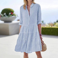 Robe chemise rayée col montant nouvelle collection automne 2026 - Robe décontractée style vacances à la française pour femme