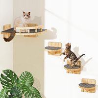 Ensemble de 4 étagères murales et perchoirs pour chats en bois massif, escaliers flottants robustes de 15 lb avec tapis pour petits chats