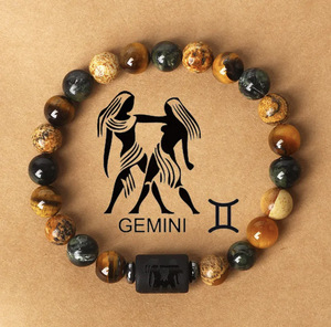 Pulsera elástica de cuentas de piedra de ojo de tigre de 8mm, pulsera elástica de piedra natural del zodiaco para mujeres y hombres - Product Image 4