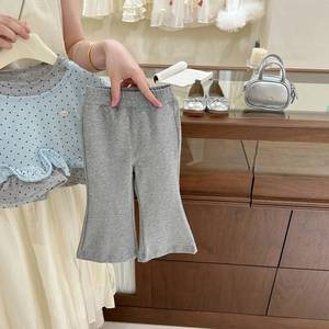 Baby Girls Summer Two Piece Set Polka Dot Top Flared Pants Breathable Thin Gray Toned Korean Style - Product Image 4