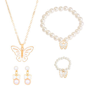 Sc טרנדי פופולרי שרשרת פנינים טבעות עגילים צמיד סט זהב סט תכשיטים פרפר להגדיר עבור בנות נוער - Product Image 6