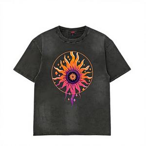 Camiseta de Hombre, Estilo Casual, Negra, Lavada, con Estampado Gráfico de Mariposas y <span class=keywords><strong>Sol</strong></span>, Bohemia, de Manga Corta, <span class=keywords><strong>para</strong></span> Cualquier Ocasión - Product Image 1