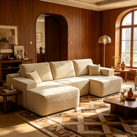 Canapé modulaire en velours côtelé à larges côtes avec chaise longue et ottoman, ensemble de meubles de salon au profil bas