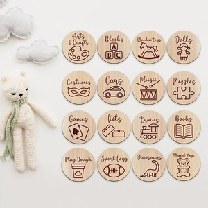 Étiquettes de rangement en bois personnalisées, étiquettes de rangement, <span class=keywords><strong>pictogrammes</strong></span> pour salle de jeux, panneaux pour boîtes à jouets, panneaux pour enfants atteints de TDAH - Product Image 1