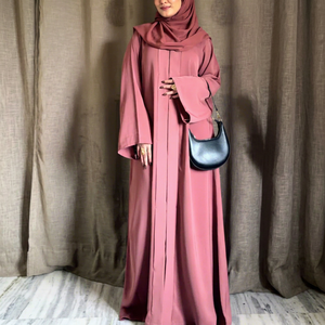 Abaya Larga de Poliéster Ligero y Transpirable con Cuello en V, Adornada con Cuentas y Lentejuelas, para Eid, Ramadán o Uso Diario - Product Image 1