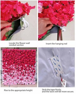 Fondo <span class=keywords><strong>de</strong></span> Pared <span class=keywords><strong>de</strong></span> Rosas Artificiales Hechas a Mano en Tela 5D Roja para Decoración <span class=keywords><strong>de</strong></span> Bodas al Aire Libre - Product Image 6