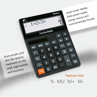 Calculatrice de bureau avec affichage à double ligne et rapport vocal est équipé de deux piles 3A.