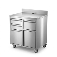Chariot de service mobile en acier inoxydable avec tiroirs de rangement pour café et boulangerie