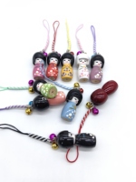 Pendentif en bois artisanal durable, poupée japonaise Kimono Kokeshi, sangle de suspension, 4,6 cm, téléphone portable, femmes, filles, sacs à main, breloques SH