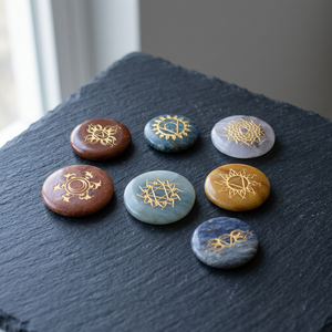Traditional <b>Chakra</b> Oval <b>Set</b> Gemstone Circle Inlaying Polished Art Collectible REIKI Theme Home Decoration & Business Gift - Product Image 2