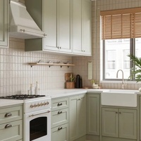 Ensemble d'armoires de cuisine modulaires écologiques de style français classique vert Senger Custom France Style avec portes à panneaux surélevés pour projet de villa