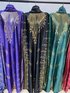 Lisami Extra Big Long Foil Abaya新イスラム教徒ファッションソフトフリーサイズホットスタンプドレスローブカジュアルメイドポリエステルアフリカ服 - Product Image 5