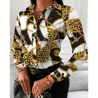 Blusa de manga larga con estampado de cadena para otoño e invierno, camisa con estampado Floral para mujer
