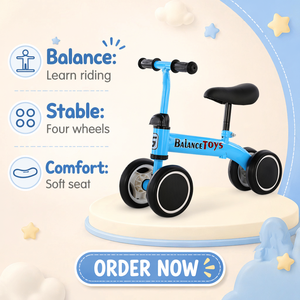 Vélo d'équilibre pour enfants à prix abordable, jouet porteur 4 roues de bonne qualité pour tout-petits, mini-trottinette pour bébé, premier vélo d'équilibre - Product Image 1