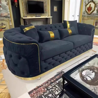 Canapé Chesterfield de luxe européen en velours blanc avec pieds or rose, capitonné, pour salon, ensemble de meubles de maison