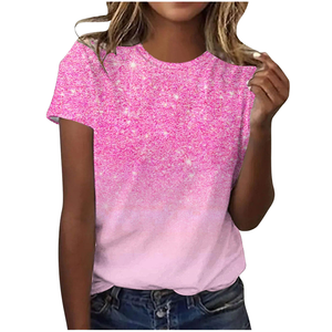 T-shirt décontracté pour femme à manches courtes en polyester écologique de haute qualité avec décoration en diamant, version coréenne, respirant et coupe-vent - Product Image 1