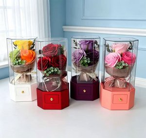 Caja de Regalo de Lujo <span class=keywords><strong>con</strong></span> Rosa Preservada, Estuche Acrílico <span class=keywords><strong>con</strong></span> Cajón para Guardar Joyas, Regalo de San Valentín, Cumpleaños, Aniversario, Caja Musical <span class=keywords><strong>con</strong></span> LED - Product Image 3