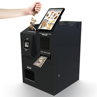 Kiosque de paiement pour restaurant à service rapide, utilisation en intérieur, compatible POS, options de paiement multiples, lecteur de codes-barres, écran tactile en option, avec fonction de remise de monnaie
