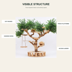 Solid <strong>Wood</strong> <strong>Cat</strong> <strong>Tree</strong> Large 2.5m Artificial Foliage <strong>Tree</strong> House Multi Layer <strong>Cat</strong> Climbing Frame Condo Swing Privacy Indoor Wholesale - Product Image 2