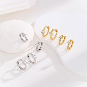 INS-style Trendy Women's Copper Inlaid Zircon <b>Hoop</b> <b>Earrings</b> Simple <b>Cross</b>-Shaped Design Fashionable Personality Accessory Gift - Product Image 2