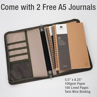 Elegante Funda de Lona Encerada A5 para Agenda con Cremallera YKK y Asa, para Cuaderno Moleskine, Libreta de Bocetos, con Portaplumas