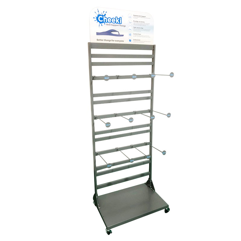 Single-sided Heavy Duty Strip Board Metal Floor Stand Display Rack Powder Coated Finish Adjustable Hooks Supermarket — view 1