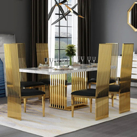 Table à manger en marbre de luxe, style italien classique, rectangulaire, meubles de salle à manger avec pieds en métal pour la maison et l'hôtel