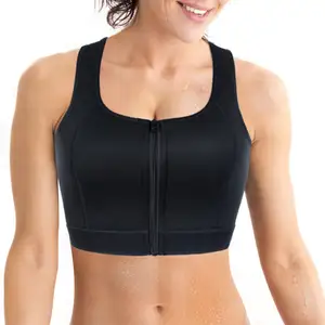 Sujetador Deportivo con cremallera frontal para mujer, Top Deportivo de copa completa, negro