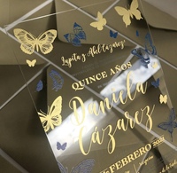 Carte d'invitation de mariage en acrylique transparente avec texte doré personnalisé, prix d'usine, avec enveloppe et support de présentation