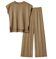 Ensemble décontracté en tricot pour femmes européennes et américaines, veste sans manches en tricot + pantalon large, ensemble deux pièces