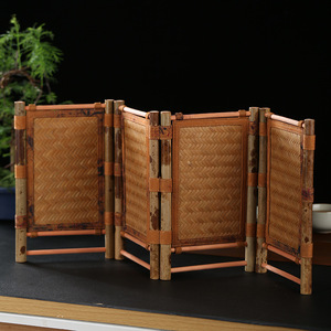Bamboo Woven <b>Screen</b> 3 Panels Foldable Traditional Tea Room <b>Partition</b> Decoration Tabletop Ornament - Product Image 1
