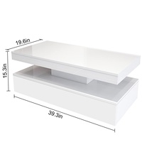 Table basse carrée moderne à 2 niveaux blanc brillant avec lumière LED pour le salon