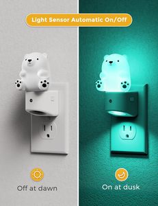 ไฟกลางคืนรูปหมี 3 มิติ น่ารัก เสียบปลั๊กติดผนัง พร้อมเซ็นเซอร์ตรวจจับแสง RGB + แสงสีขาวอบอุ่น 3000K สำหรับห้องนอน - Product Image 3