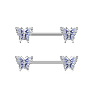5 paar/satz blaue Schmetterling Nippel Ring Lang hantel Körper Piercing Schmuck Milch Ring Sexy Zirkon Nippel Bar Ringe für Frauen