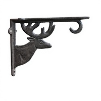 Support mural robuste en fonte antique en forme de L avec motif tête de cerf – Support d'angle droit robuste pour étagères murales, fabriqué par coulée
