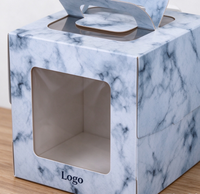 Boîte à gâteau personnalisée, nouveau design, biodégradable, qualité alimentaire, papier marbré bleu, poignée, fenêtre transparente
