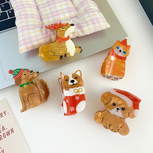 Creative Elk et Chiot Acrylique Cheveux Griffes Mignon Dessin Animé Noël Épingle À Cheveux Doux Nouvel An Idée Cadeau - Product Image 2