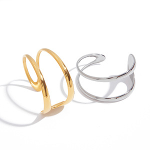 Bracelet creux doré 2025 en gros pour femmes, en acier inoxydable plaqué or 18 carats, motif linéaire abstrait éternel, bracelet tendance - Product Image 3
