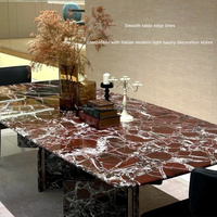 Table à manger rectangulaire en marbre Rosso Levanto avec bord incurvé, bureau de salle à manger pour villa de luxe, projet hôtelier, fabrication OEM ODM directe d'usine