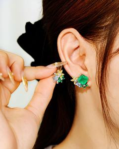 Pendientes de tuerca de hoja verde esmeralda <span class=keywords><strong>colombiana</strong></span> cultivada en laboratorio de 3 quilates para mujer - Product Image 5