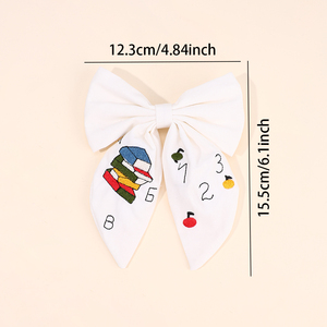 CN Factory Logotipo personalizado Tela hecha a mano Lazo para el cabello Bordado Logo Lápiz Volver a la escuela Pinza para el cabello para niñas Niños - Product Image 3