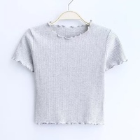 Pull tricoté respirant à manches courtes et col rond pour femme, couleur unie, coupe ajustée, décontracté, été, Spandex/Polyester – Vente en gros populaire