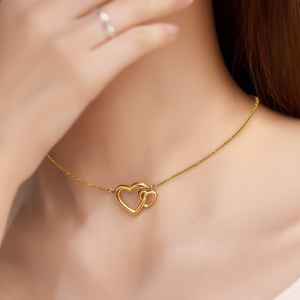 Fine Charm Bracelet 316L Stainless Steel PVD Gold Plating Interlocking Hearts Design - Product Image 3